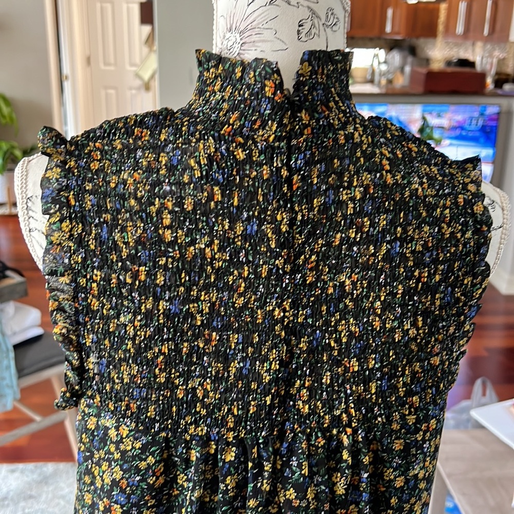 Set of 2 - Smocked Top Mock Neck Ruffle Floral Boho Dress Sz L - Picture 5 of 9